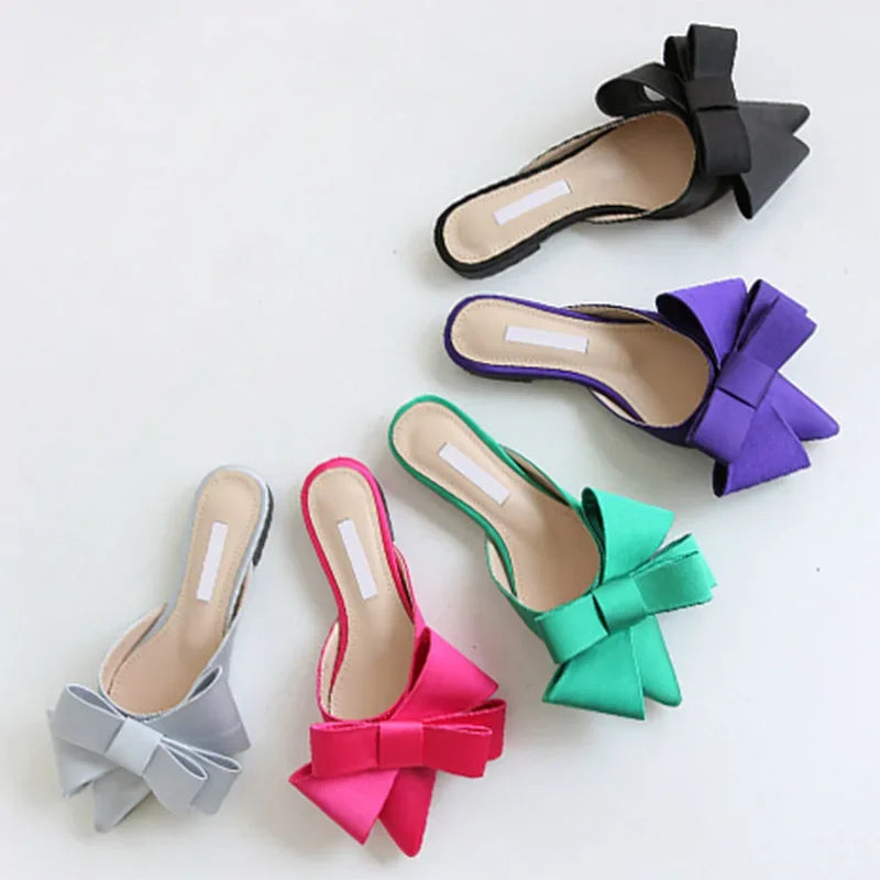 Satin Pointed Bow Slippers