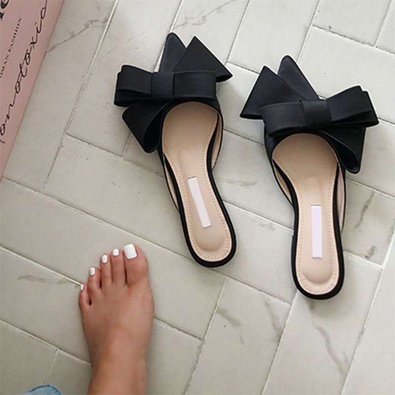 Satin Pointed Bow Slippers