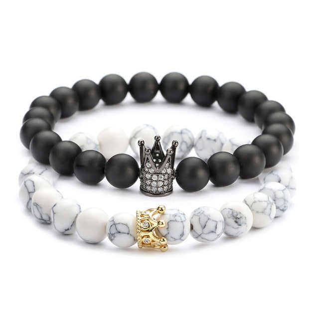 8mm Natural Stone Beads Bracelets & Bangles King Queen Couple Bracelet